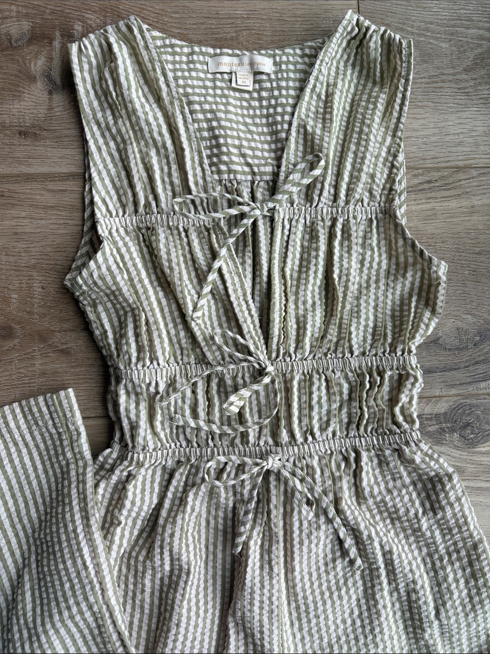 Striped Cream and Tan Sleeveless Jumpsuit - Picture 2 of 5